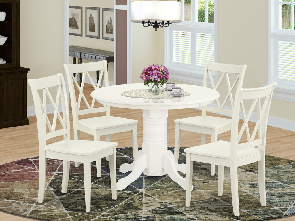 Elegant Linen White Round Dining Set, SHCL5-R8Y-O, Perfect for Cozy Kitchens - 5 Pieces for a Chic Meal Experience