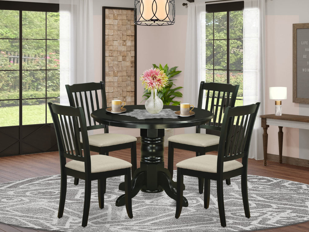 SHDA5-DQR-L 5-Piece Dining Room Ensemble with Round Table and 4 Comfortable Fabric Chairs for Kitchen or Dining Room