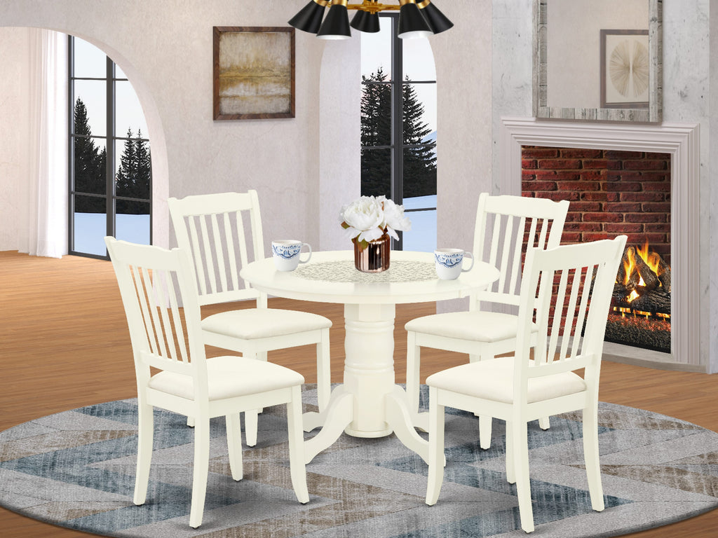 5-Piece Round Dining Ensemble with Pedestal Table and Fabric Chairs,  SHDA5-T0Y-T
