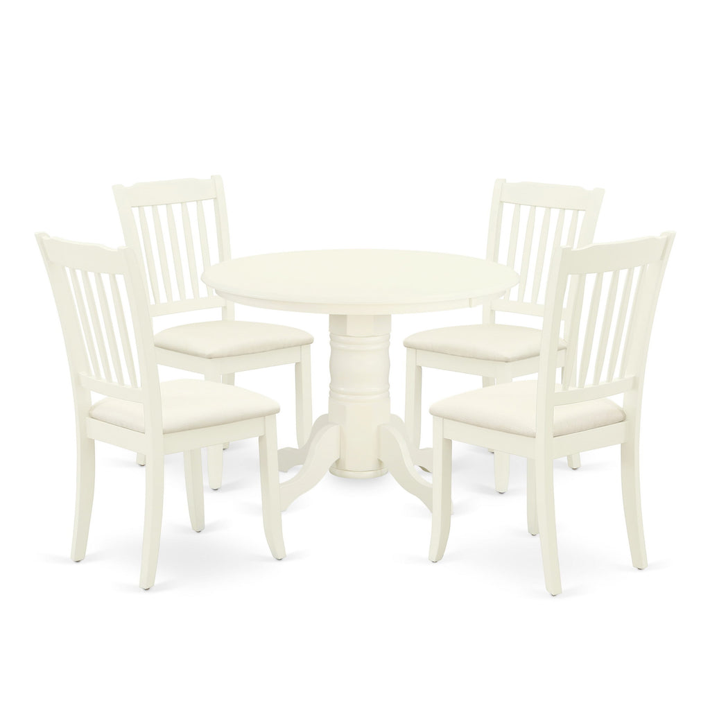 5-Piece Round Dining Ensemble with Pedestal Table and Fabric Chairs,  SHDA5-T0Y-T