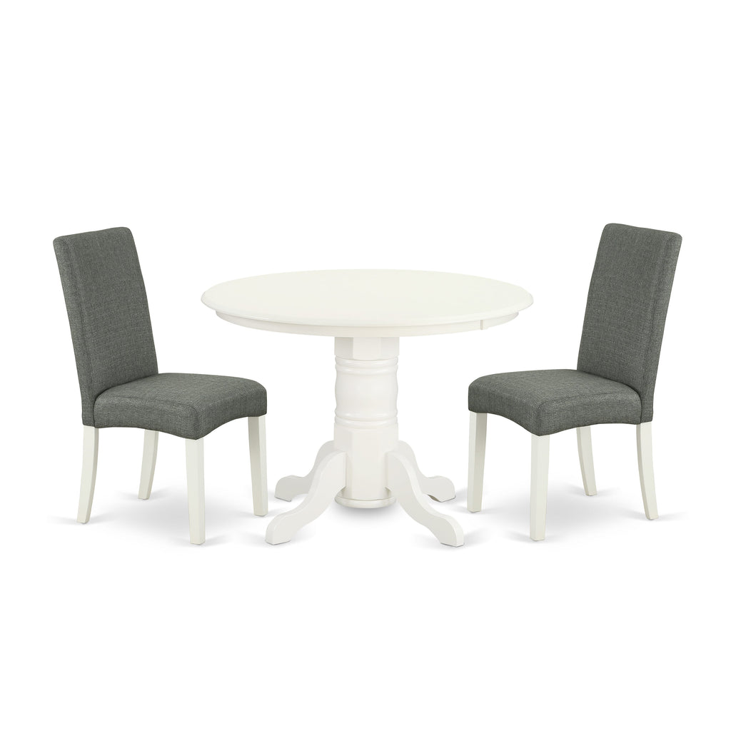 SHDR3-P3X-8Z Compact 3-Piece Dining Ensemble for Cozy Nooks Round Pedestal Table & 2 Gray Linen Chairs, 42 Linen Tone