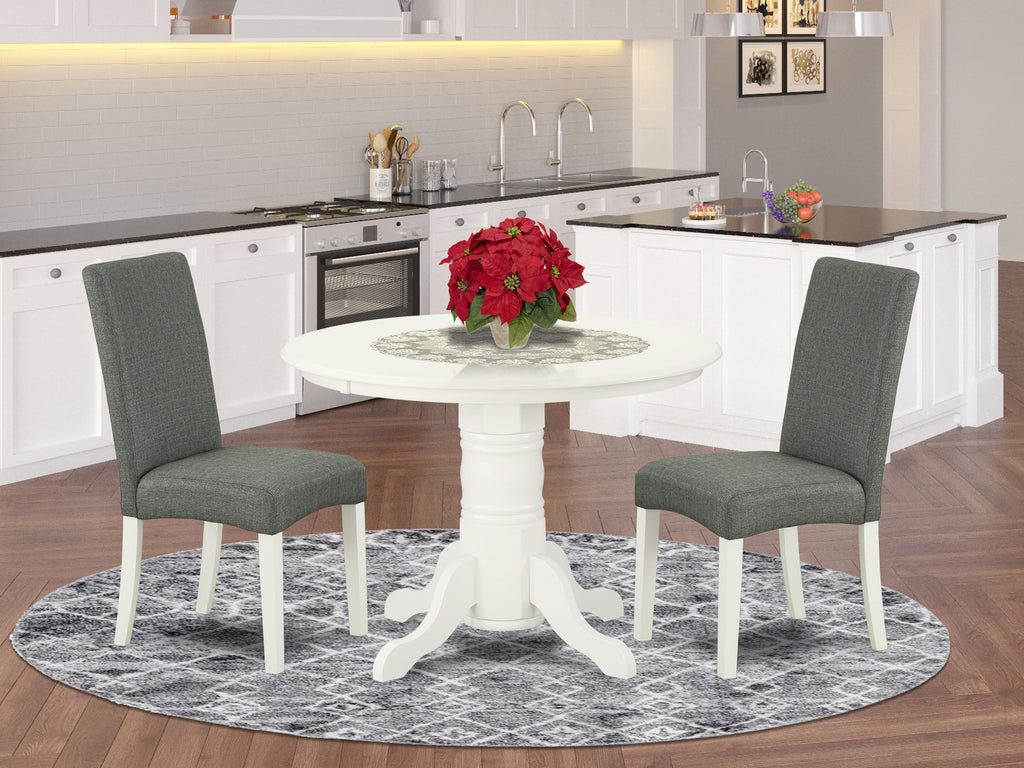 SHDR3-P3X-8Z Compact 3-Piece Dining Ensemble for Cozy Nooks Round Pedestal Table & 2 Gray Linen Chairs, 42 Linen Tone
