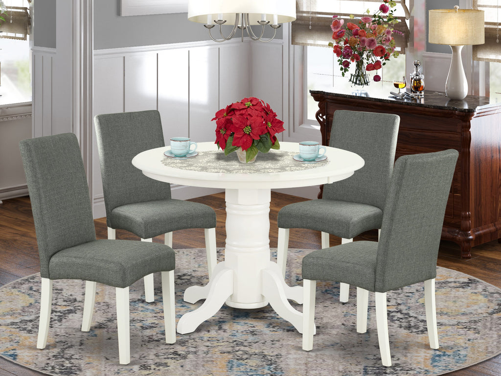 SHDR5-WY5-C6 Charming 5-Piece Dining Ensemble with Round Table & Gray Chairs, 42x42 Inch, Linen White Tablescape