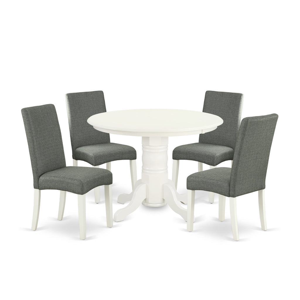 SHDR5-WY5-C6 Charming 5-Piece Dining Ensemble with Round Table & Gray Chairs, 42x42 Inch, Linen White Tablescape