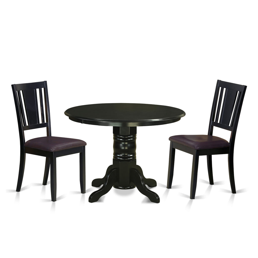 SHDU3-SJD-O1 3-Piece Dining Group with Round Pedestal Table & 2 Faux Leather Chairs, Black Finish, 42-Inch by 42-Inch