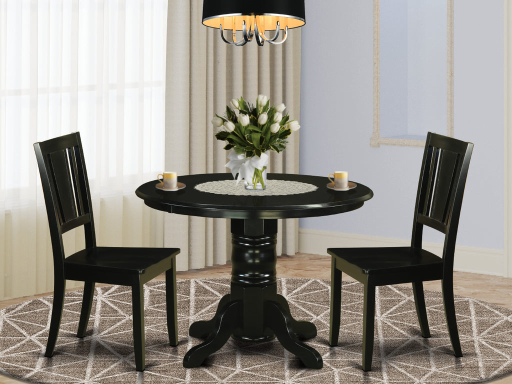 SHDU3-XXX-A 3-Piece Dining Set Round Pedestal Table & 2 Chairs, 42-Inch in Elegant Black