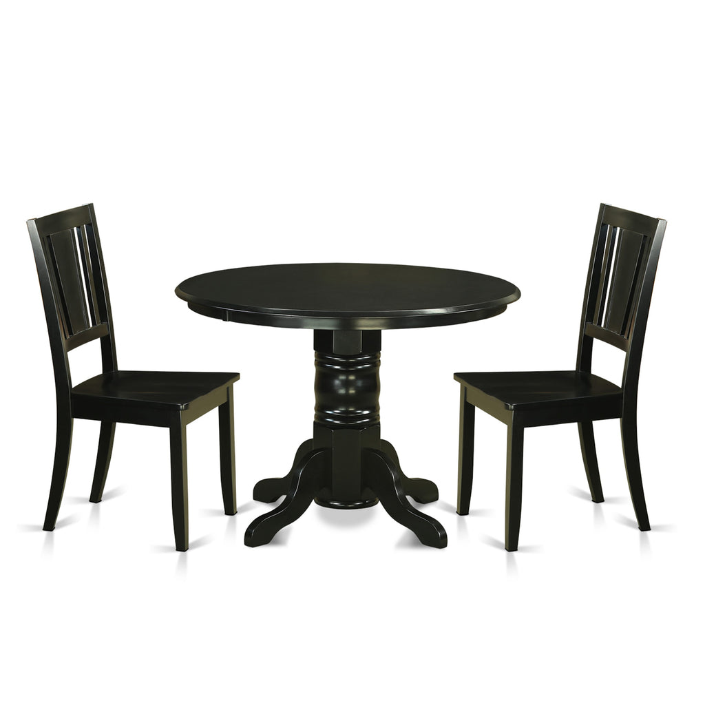 SHDU3-XXX-A 3-Piece Dining Set Round Pedestal Table & 2 Chairs, 42-Inch in Elegant Black