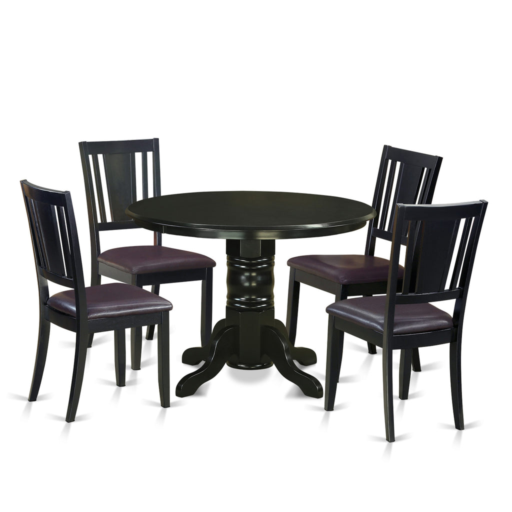 SHDU5-GGA-IC 5-Piece Set Circular Dining Table with Pedestal & 4 Faux Leather Chairs, Graphite Glaze