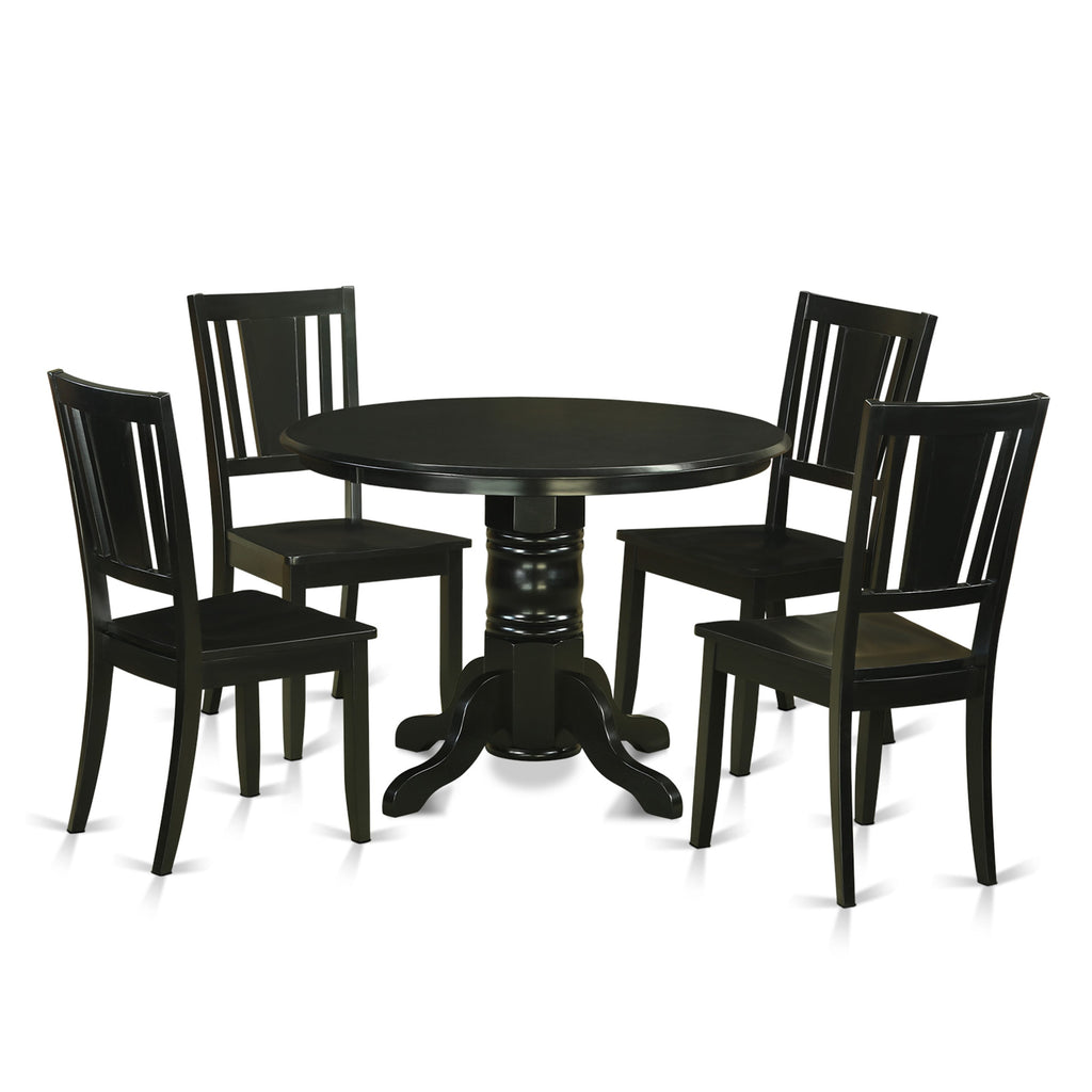 SHDU5-6YD-L 5-Piece Black Gathering Set with Central Base Table and 4 Stylish Chairs, 42 Round