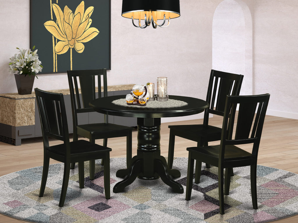 SHDU5-6YD-L 5-Piece Black Gathering Set with Central Base Table and 4 Stylish Chairs, 42 Round