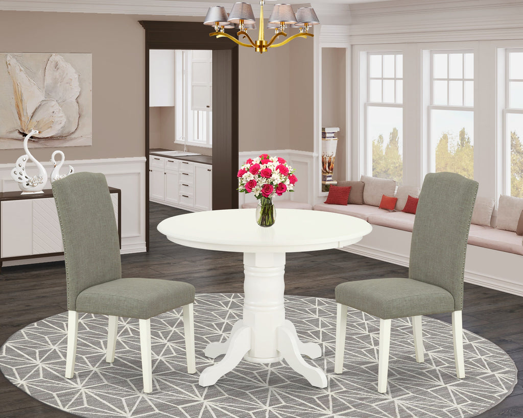 SHEN3-XXH-NA 3-Piece Round Dining Set with Pedestal Table & Dark Linen Chairs, 42 Linen Finish