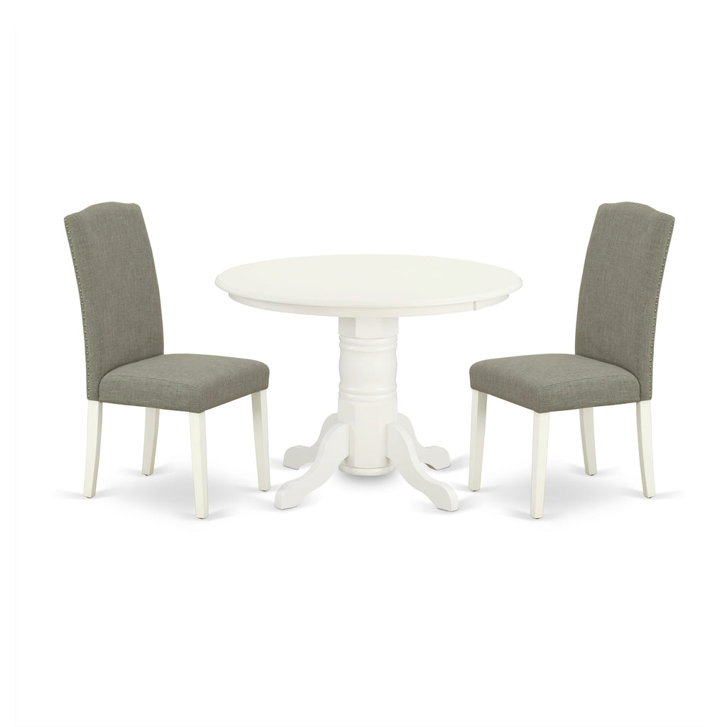 SHEN3-XXH-NA 3-Piece Round Dining Set with Pedestal Table & Dark Linen Chairs, 42 Linen Finish