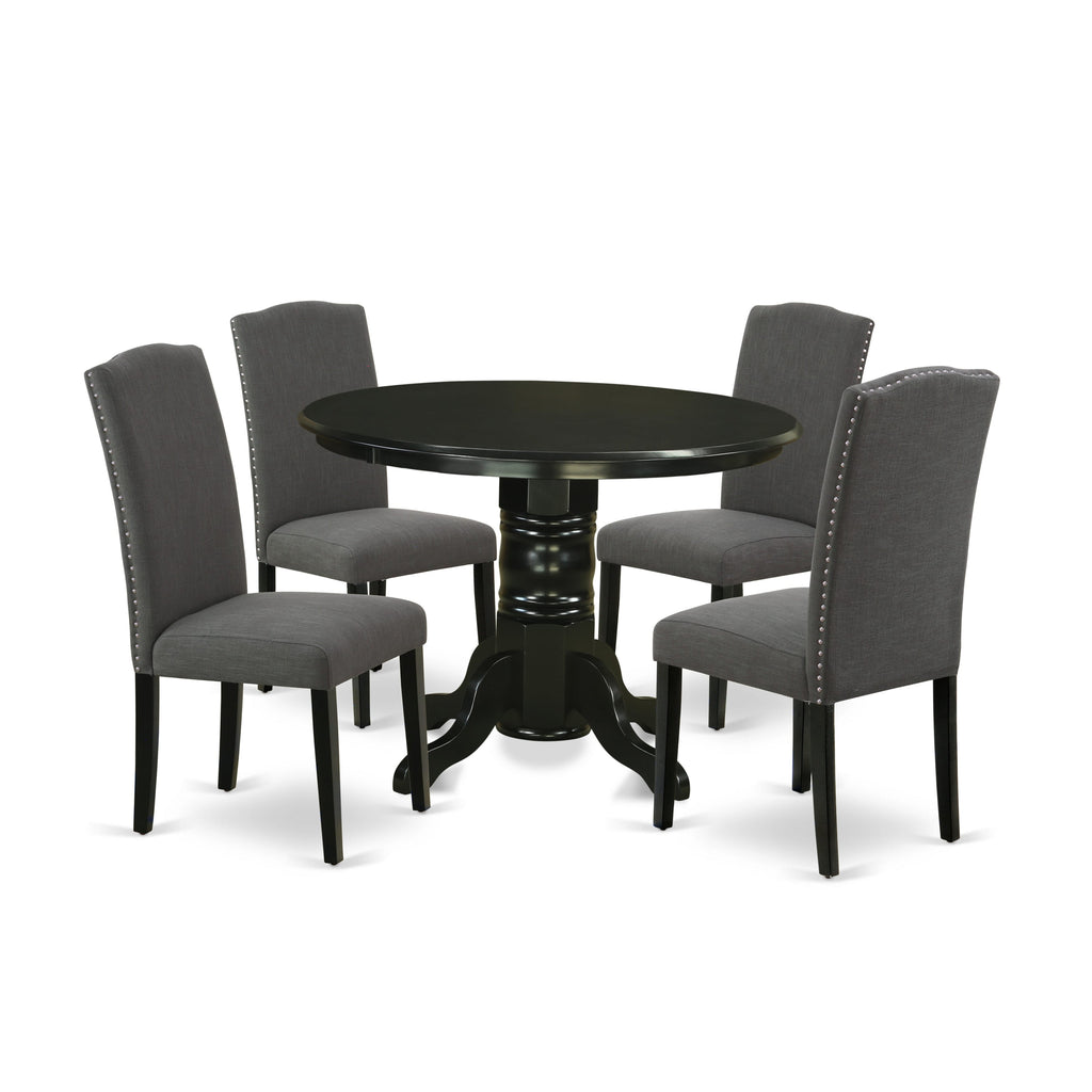 SHEN5-5JD-HS Round Dining Table Set with 4 Gotham Fabric Chairs in Black, 42