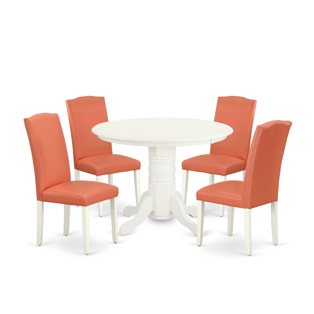 SHEN5-9LL-FY Dining Ensemble 5-Piece Round Table and Chairs Set with Pink Chairs