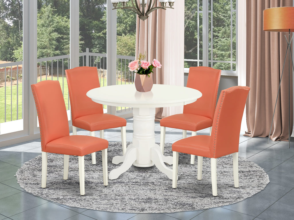 SHEN5-9LL-FY Dining Ensemble 5-Piece Round Table and Chairs Set with Pink Chairs