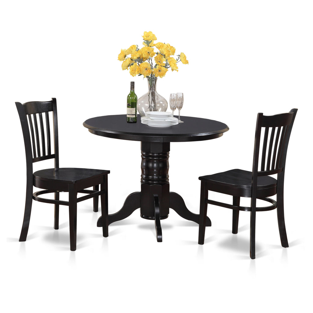 SHGR3-YTY-U Compact 3-Piece Dining Set Round Pedestal Table & 2 Chairs for Cozier Spaces, 42x42 Black