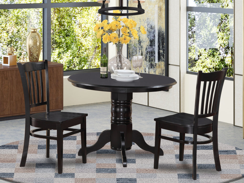SHGR3-YTY-U Compact 3-Piece Dining Set Round Pedestal Table & 2 Chairs for Cozier Spaces, 42x42 Black