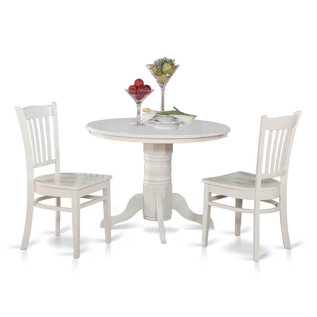 SHGR3-BVT-I 3-Piece Set with Round Pedestal Table and Two Dining Chairs, 42x42 In, Classic White Design