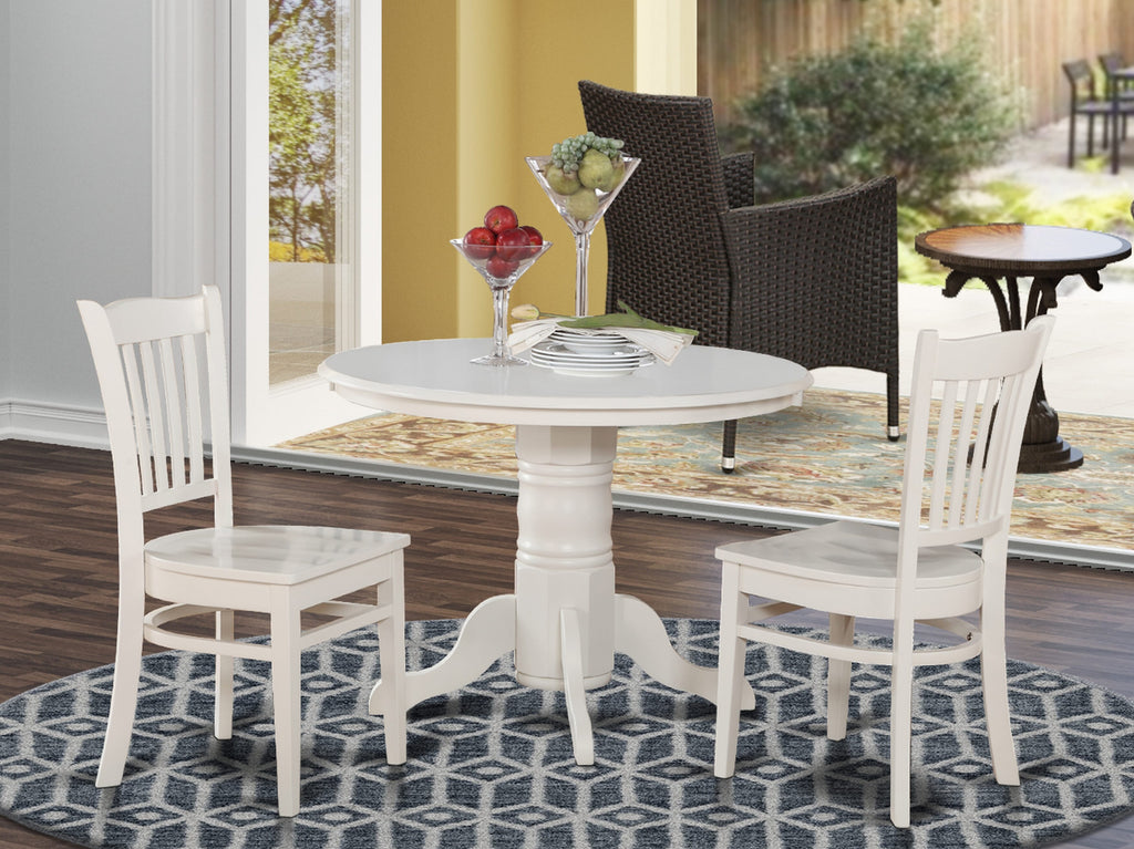 SHGR3-BVT-I 3-Piece Set with Round Pedestal Table and Two Dining Chairs, 42x42 In, Classic White Design