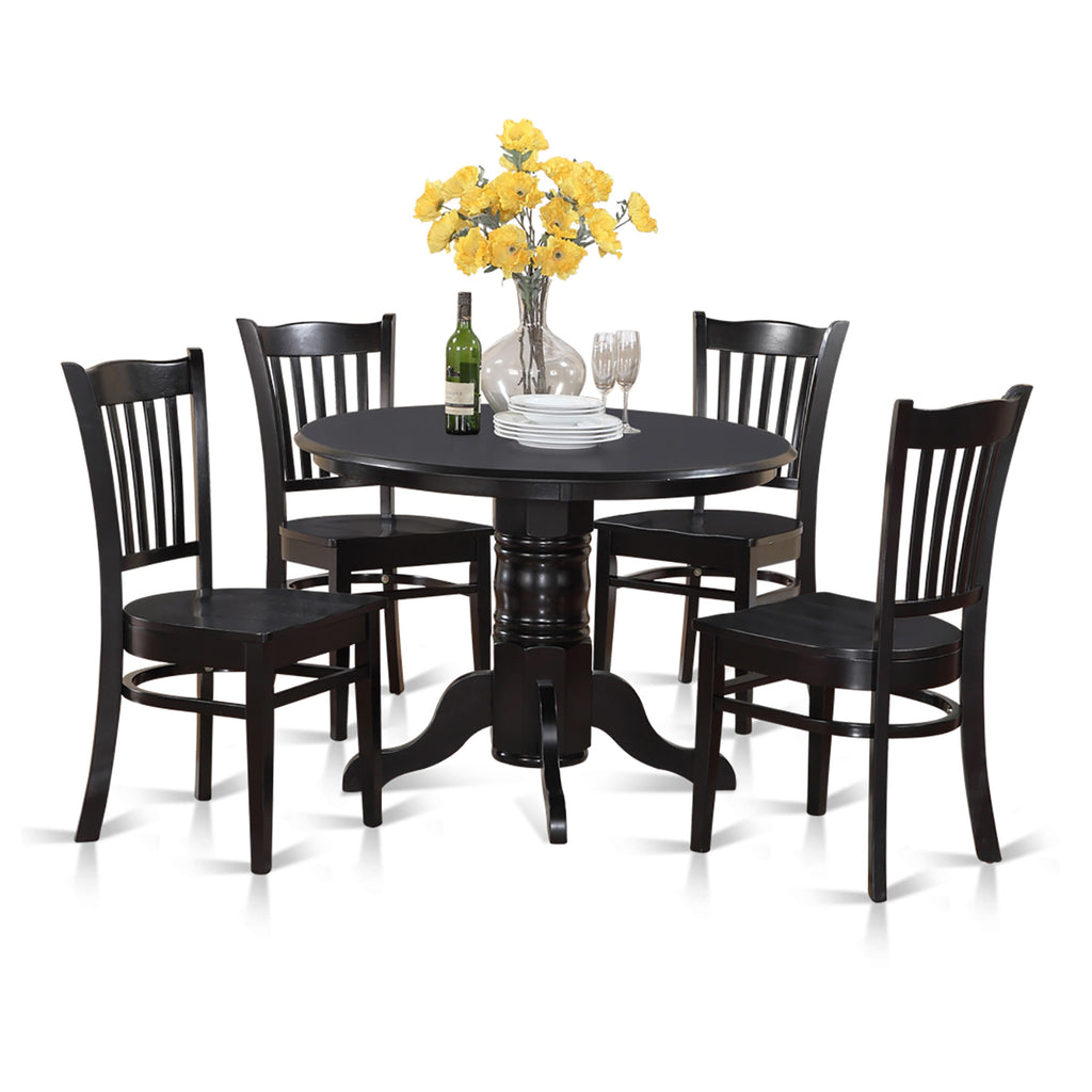 SHGR5-HAR-T Enchanting 5-Piece Kitchen Ensemble Featuring Round Table and Stylish Dining Chairs in Black Finish, 42x42 Inch