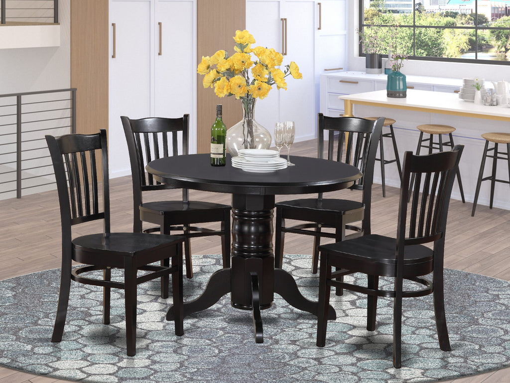 SHGR5-HAR-T Enchanting 5-Piece Kitchen Ensemble Featuring Round Table and Stylish Dining Chairs in Black Finish, 42x42 Inch
