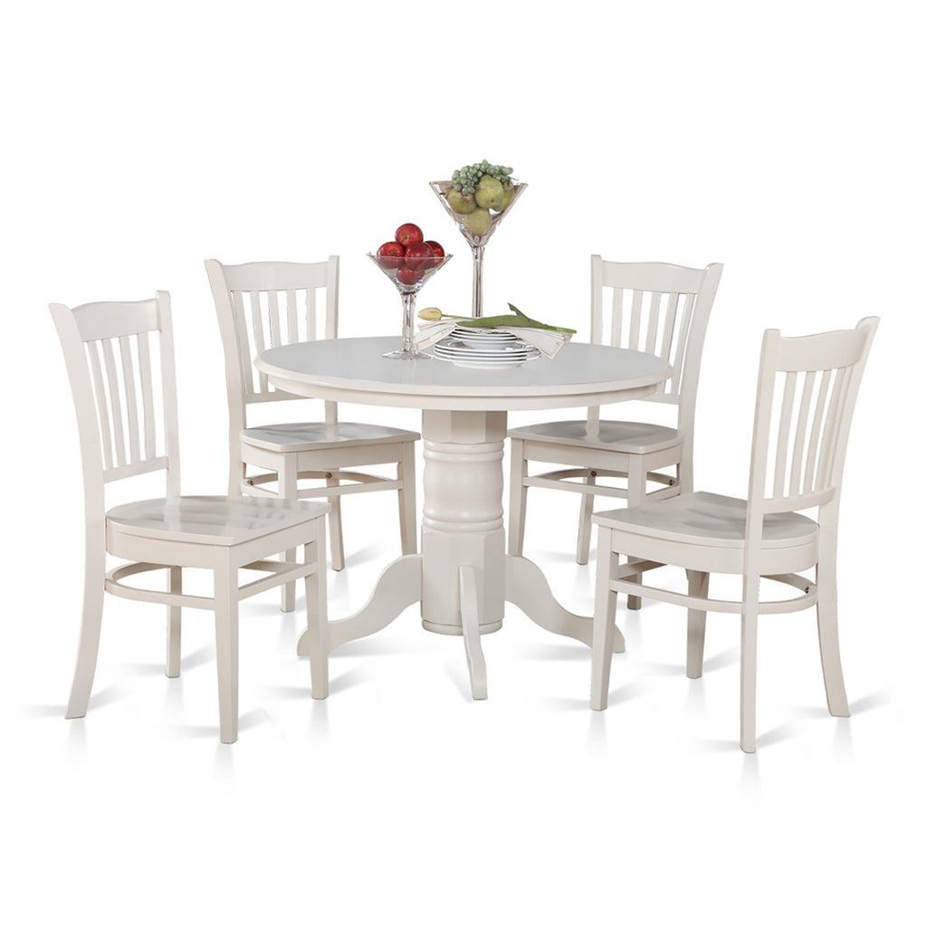 SHGR5-IA0-D 5 Piece Dining Set with Pedestal Table and 4 Wood Seat Chairs, 42x42 In, Linen White Glamour