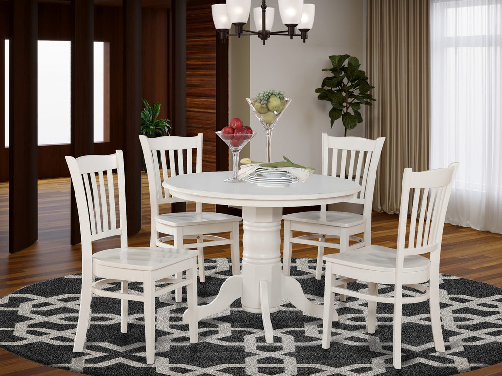 SHGR5-IA0-D 5 Piece Dining Set with Pedestal Table and 4 Wood Seat Chairs, 42x42 In, Linen White Glamour
