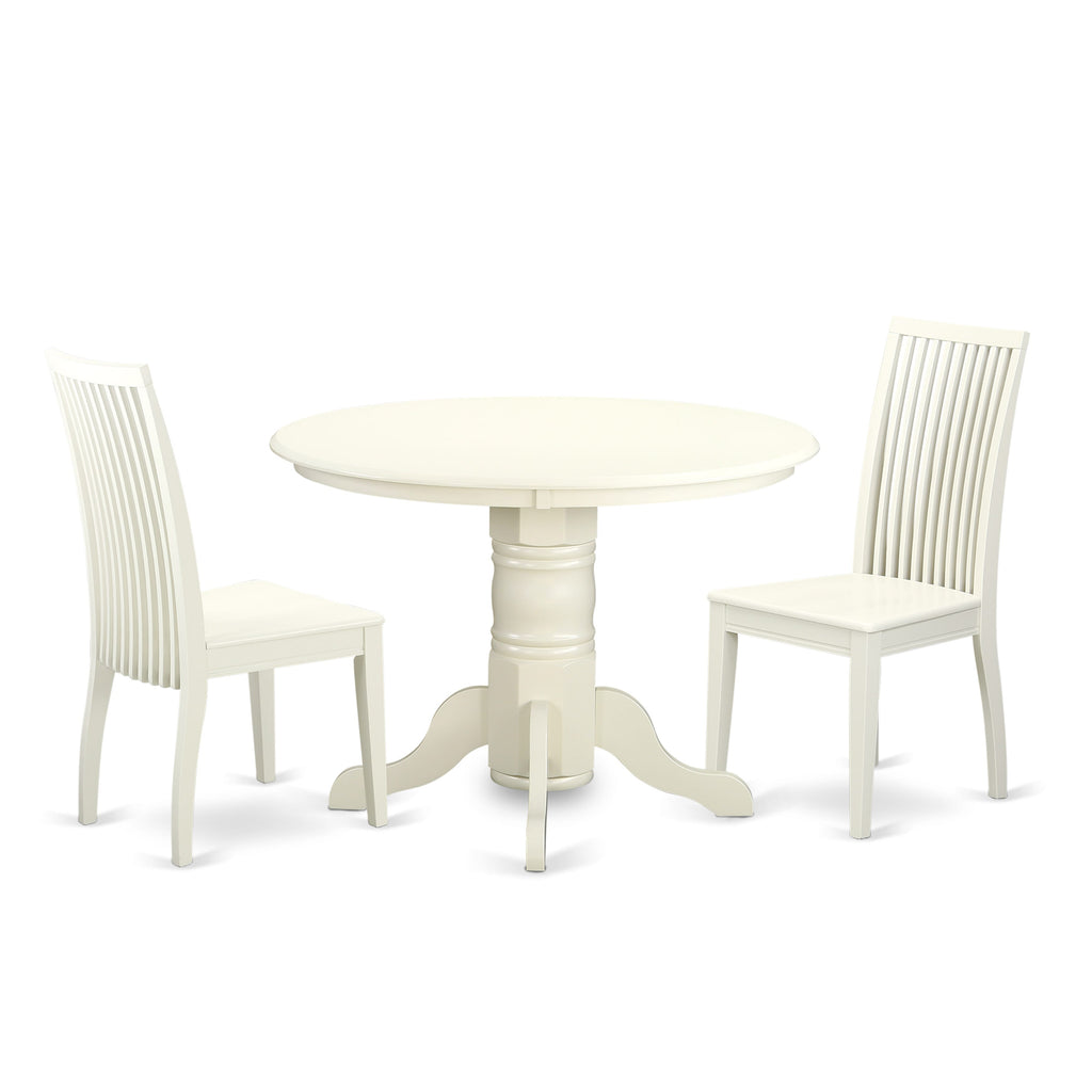 SEMX3-IPH Compact 3-Piece Dining Set with Round Table & 2 Chairs for Cozy Spots, Linen White