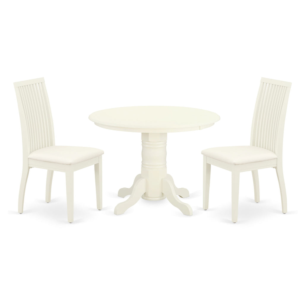 SHIP3-D6X-V Compact Dining Set Three-Piece White Table and Chair Ensemble for Cozy Spaces