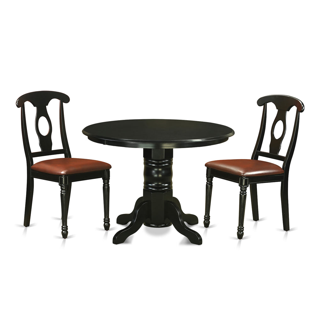 SHKE3-E0G-OJ 3-Piece Dining Set 42-Inch Pedestal Table with Round Top & Faux Leather Chairs