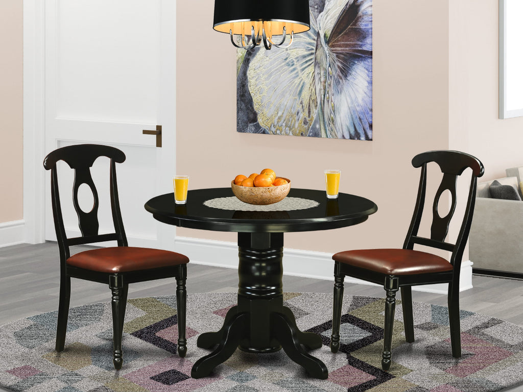 SHKE3-E0G-OJ 3-Piece Dining Set 42-Inch Pedestal Table with Round Top & Faux Leather Chairs