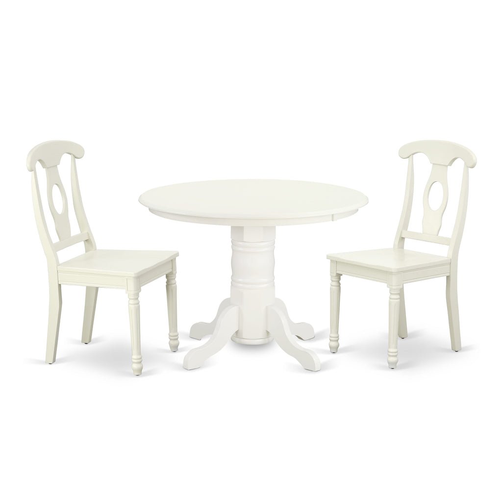 SHKE3-SF4-X Compact 3-Piece Dining Set for Cozy Kitchens with Round Table and Two Chairs in White