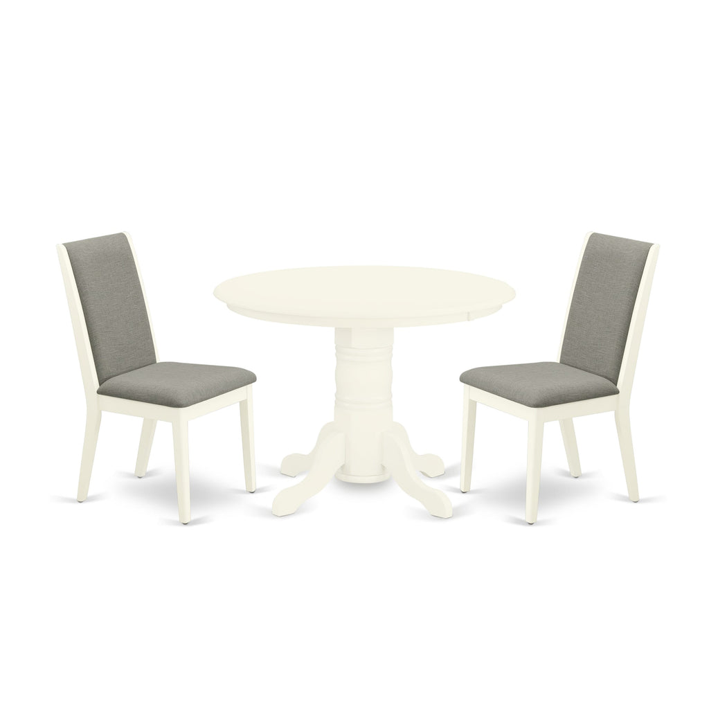 SHLA3-STT-87 Compact Round Table Set with Pedestal Base & 2 Upholstered Shitake Chairs, 42 Linen
