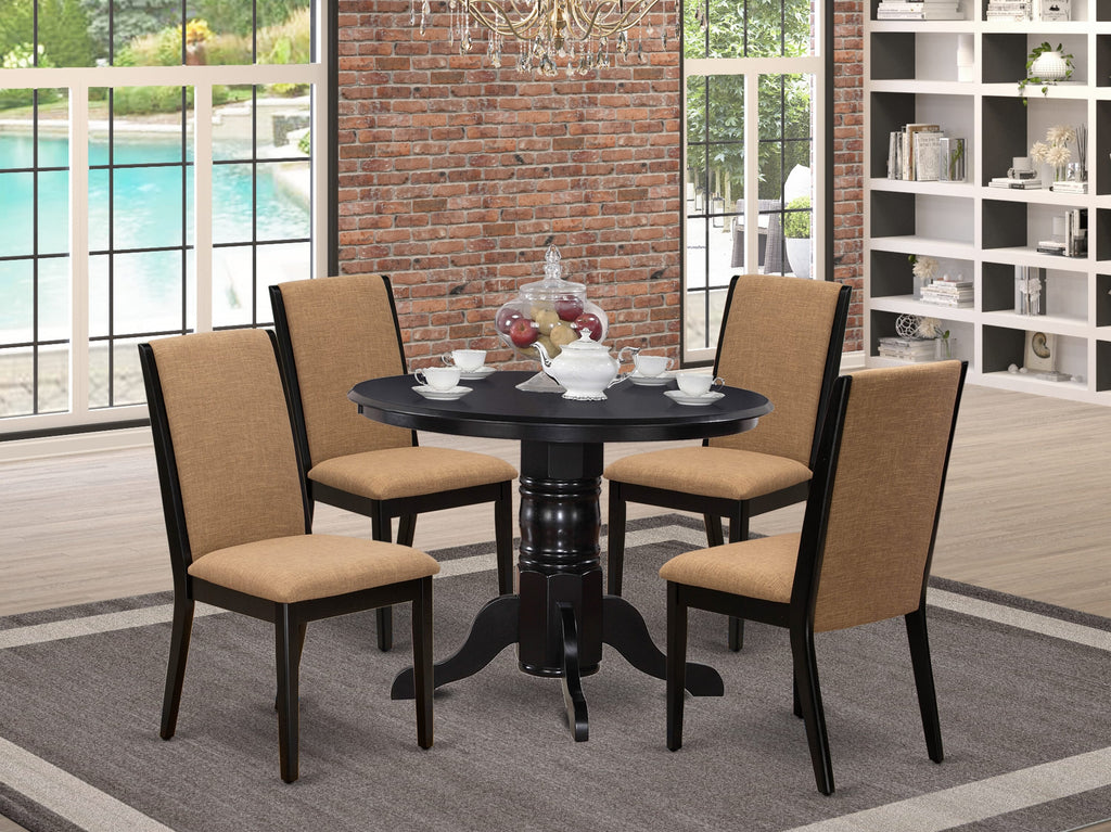 SHLA5-BDM-FG Stunning Five-Piece Dining Set Round Table with 4 Linen-Upholstered Chairs
