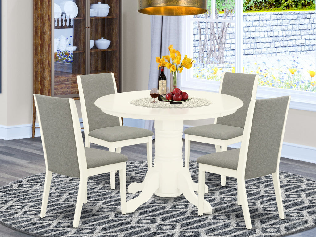 SHLA5-WPJ-M3 Elegant 5-Piece Set with Pedestal Table & 4 Linen Fabric Chairs, 42 Round White Table