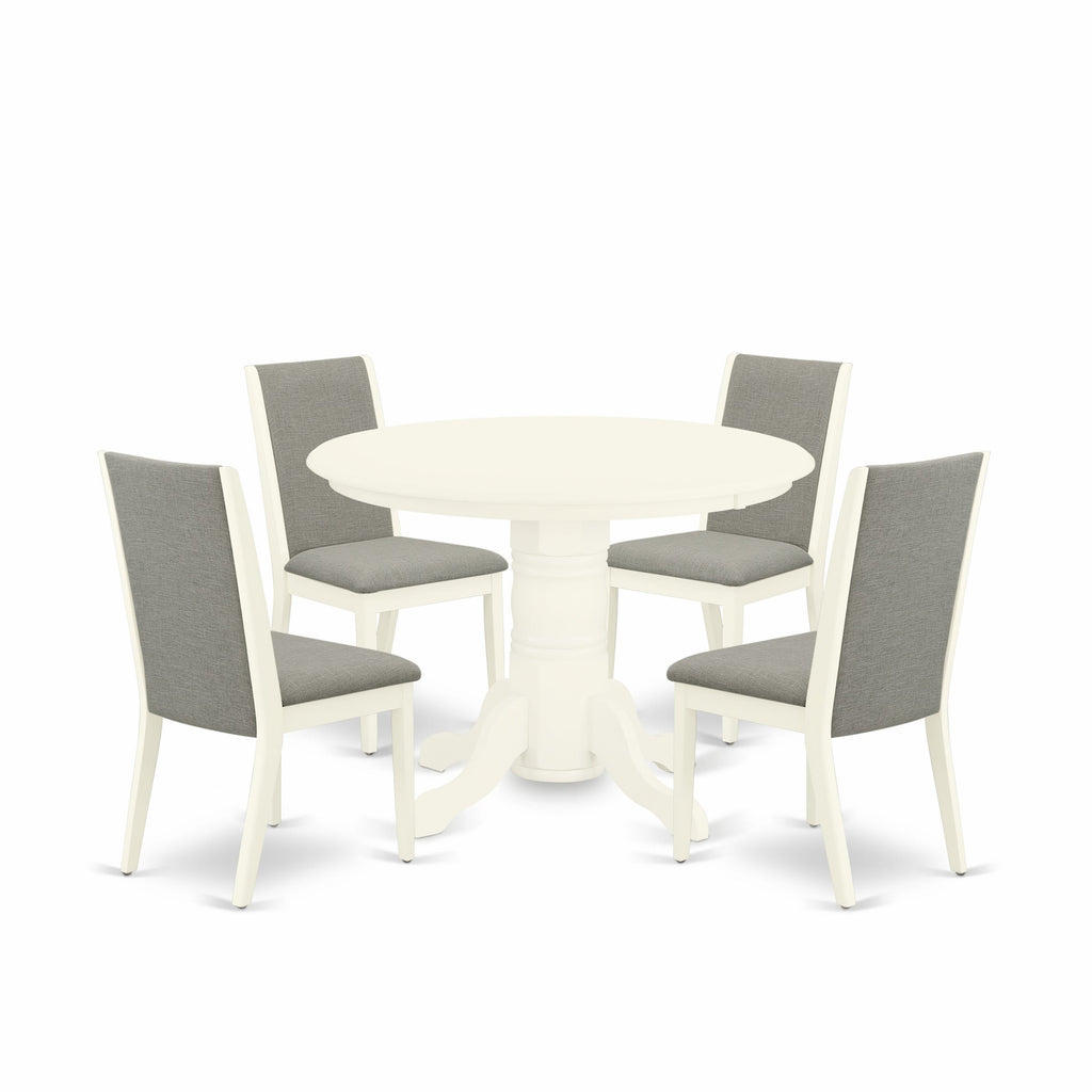 SHLA5-WPJ-M3 Elegant 5-Piece Set with Pedestal Table & 4 Linen Fabric Chairs, 42 Round White Table
