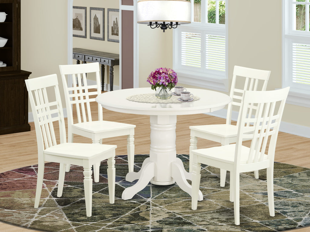 SHLG5-GHX-I 5-Piece Dining Set Featuring Pedestal Table & 4 Chairs in Soft Linen White Finish