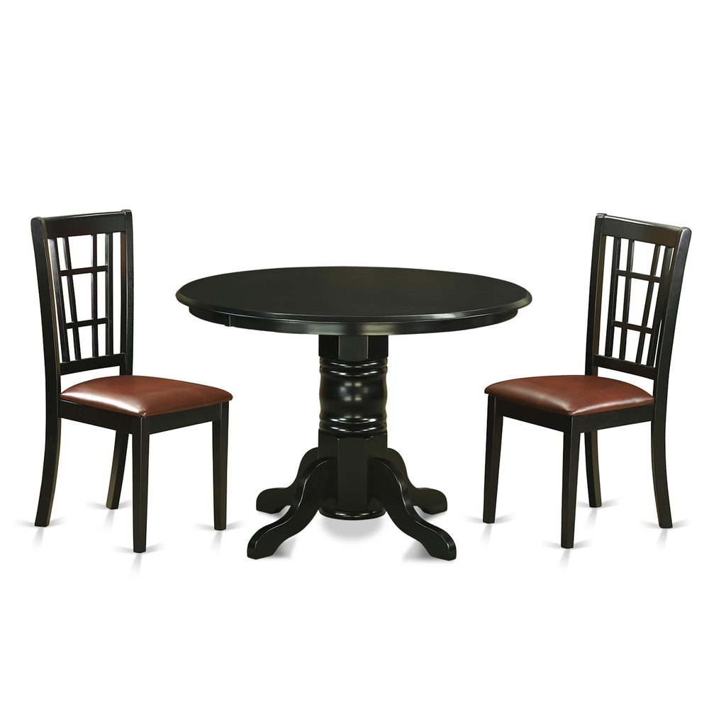 SHNI3-DWR-A7 Ensemble Compact Dining Suite with Round Pedestal Table & Two Leather-Inspired Chairs, 42x42