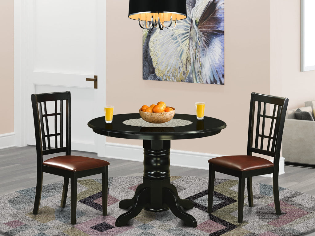 SHNI3-DWR-A7 Ensemble Compact Dining Suite with Round Pedestal Table & Two Leather-Inspired Chairs, 42x42