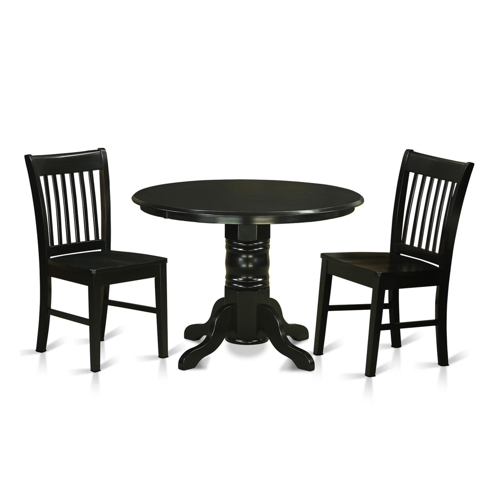 SHNO3-1KH-6 Elegant 3-Piece Black Dining Room Set Round Table with Pedestal & Two Chairs, 42