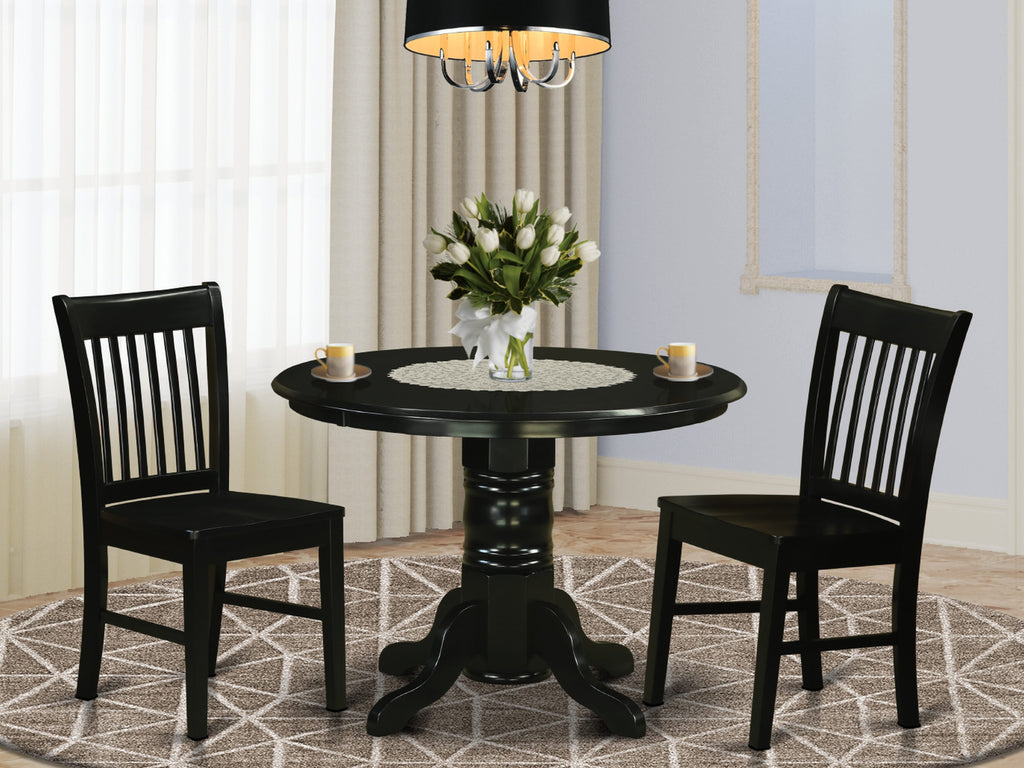 SHNO3-1KH-6 Elegant 3-Piece Black Dining Room Set Round Table with Pedestal & Two Chairs, 42