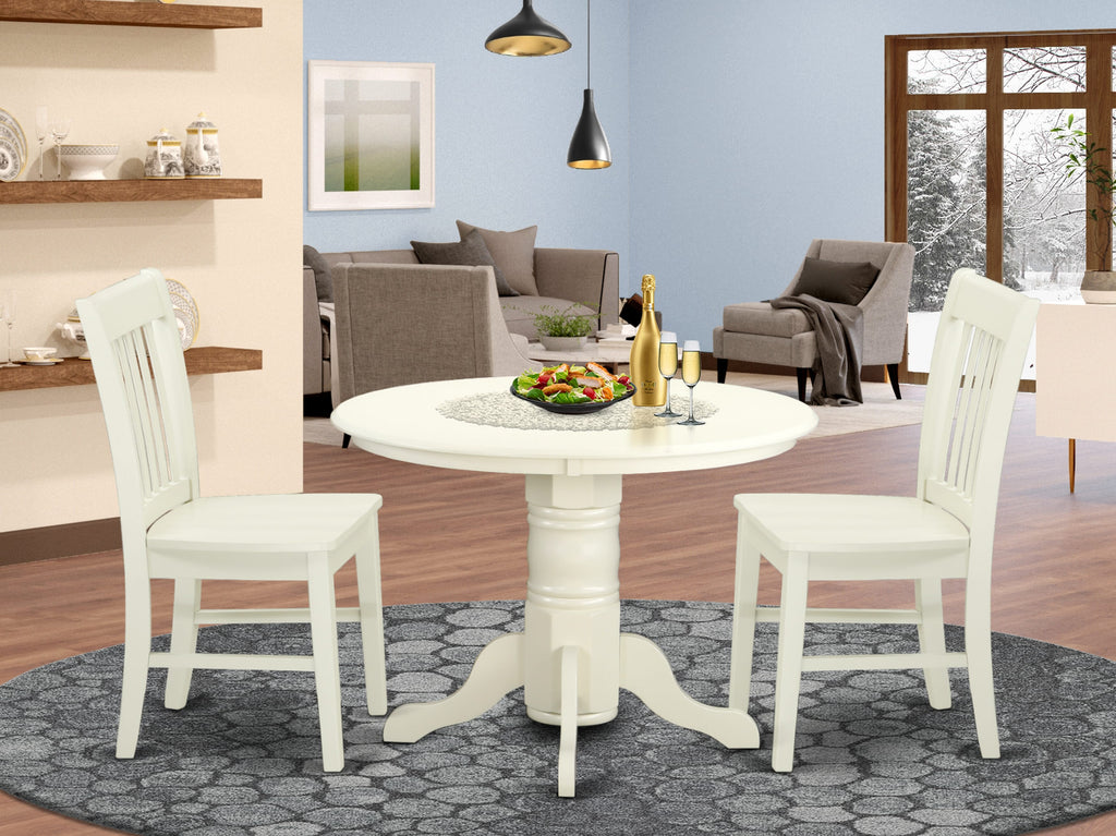 Dining Set SHNO3-KQC-Q Round Pedestal Table & 2 Chairs in Modern Linen Finish, 42-Inch