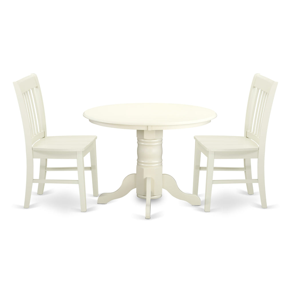 Dining Set SHNO3-KQC-Q Round Pedestal Table & 2 Chairs in Modern Linen Finish, 42-Inch
