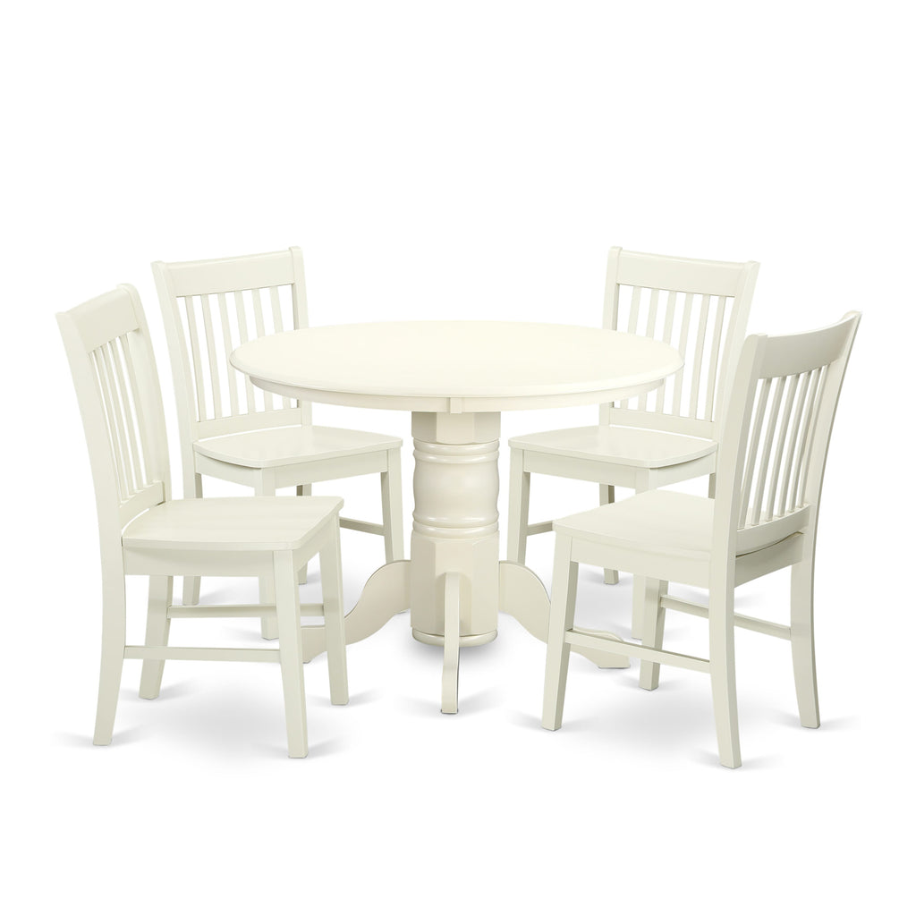 SHNO5-YRJ-L Boutique 5-Piece Dining Ensemble with Round Pedestal Table & 4 Chairs, Solid Wood Seating, 42x42 Linen Finish