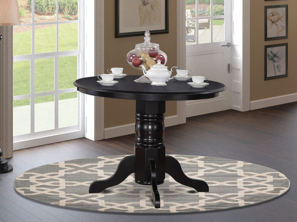 SHT-BIK-3Z Dining Table with Pedestal Base and Stylish Round Wooden Top, 42 Inch Black & Cherry