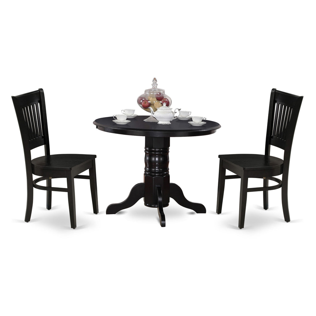 SHVA3-1IL-9 Stylish 3-Piece Round Dining Set with 2 Classic Chairs in Elegant Black, 42x42
