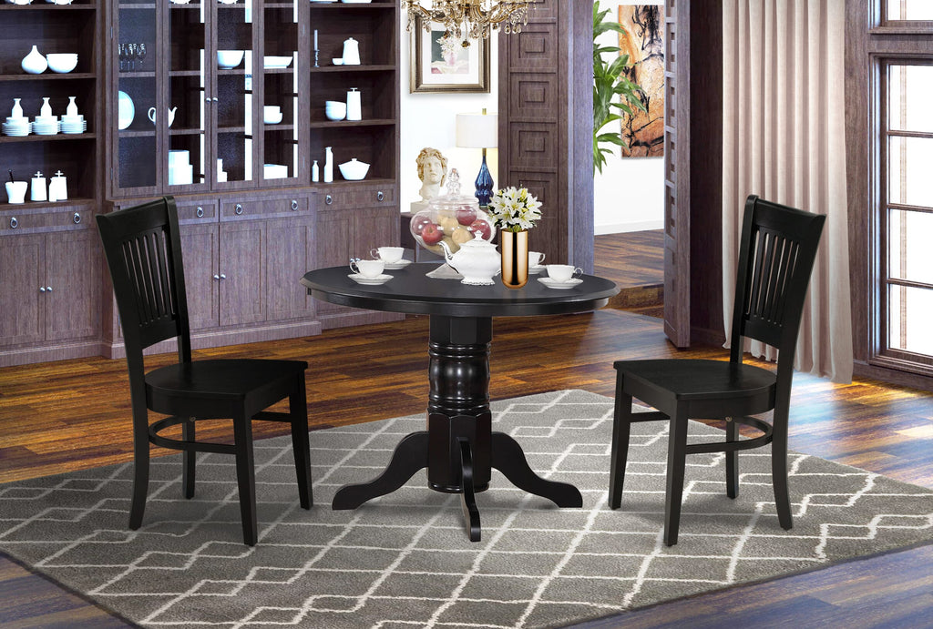 SHVA3-1IL-9 Stylish 3-Piece Round Dining Set with 2 Classic Chairs in Elegant Black, 42x42