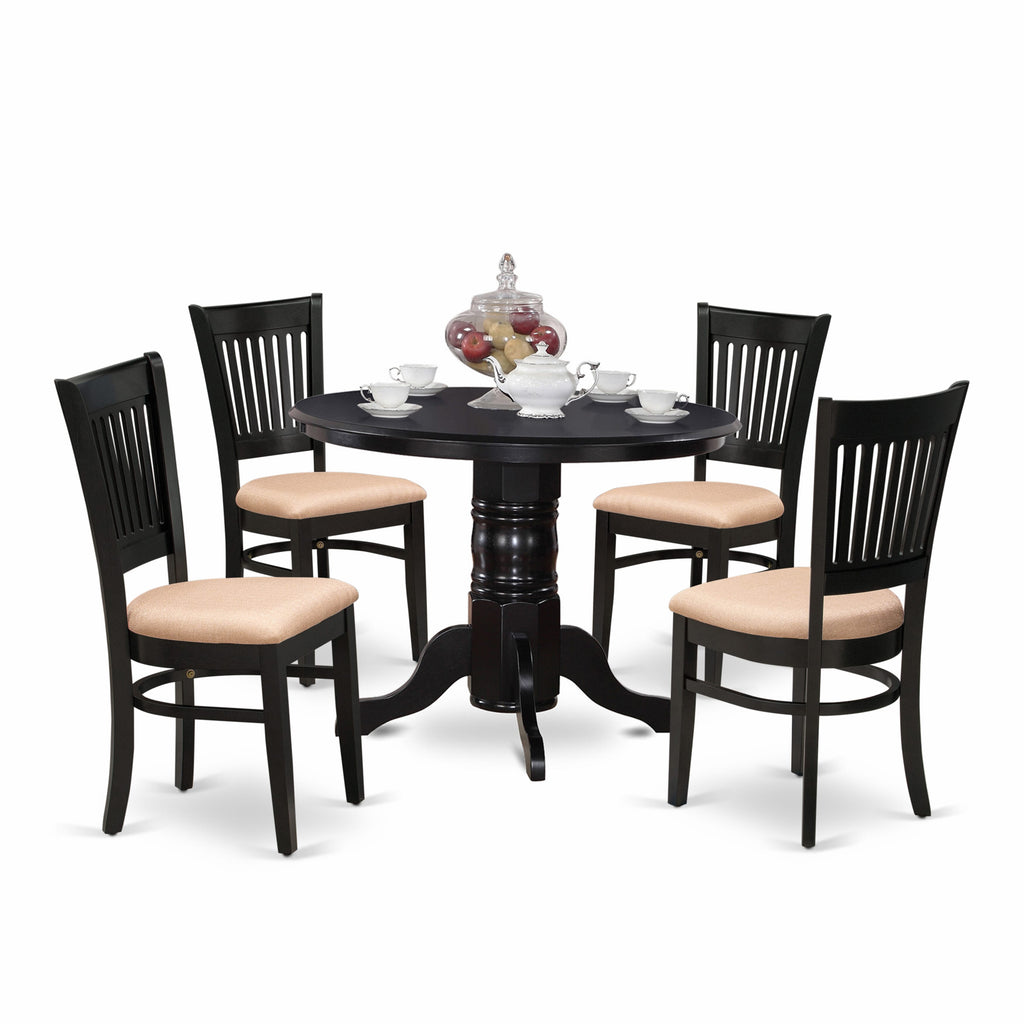 SHVA5-N91-T - 5 Piece Modern Dining Set with Pedestal Round Table and 4 Upholstered Chairs, Black