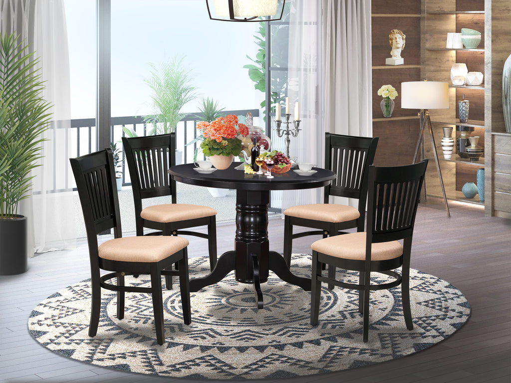 SHVA5-N91-T - 5 Piece Modern Dining Set with Pedestal Round Table and 4 Upholstered Chairs, Black