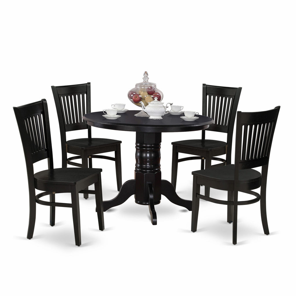 SHVA5-BUB-L Five Piece Dining Ensemble with Round Table & Four Chairs, 42-Inch, Blackened Wood Finish